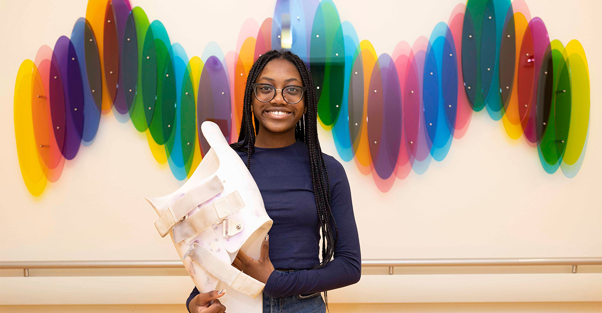 Patient with her scoliosis brace