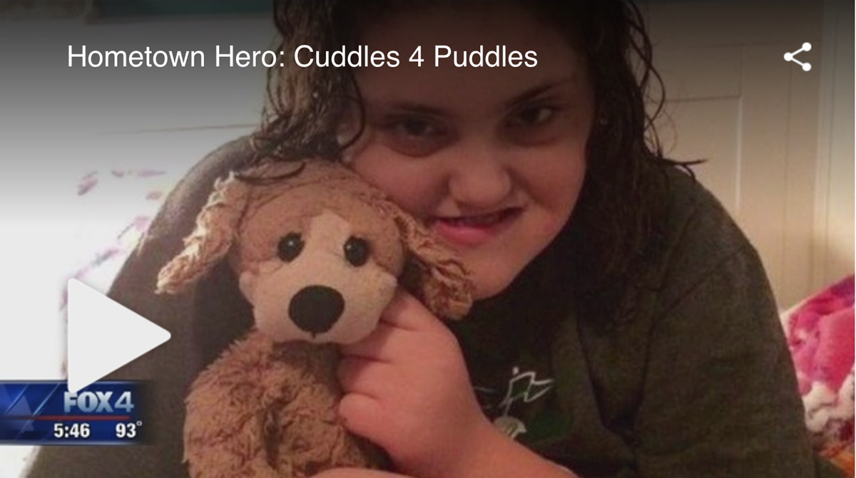 Patient Lyndsey Jones donates plush puppies to the hospital.